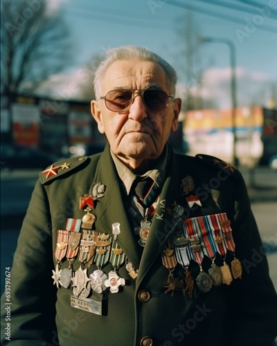 Elderly man with war medals