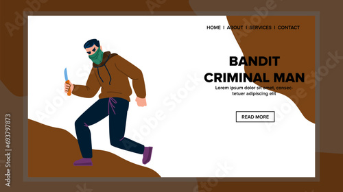 dangerous bandit criminal man vector. thief robbery, robber burglar, danger black dangerous bandit criminal man web flat cartoon illustration