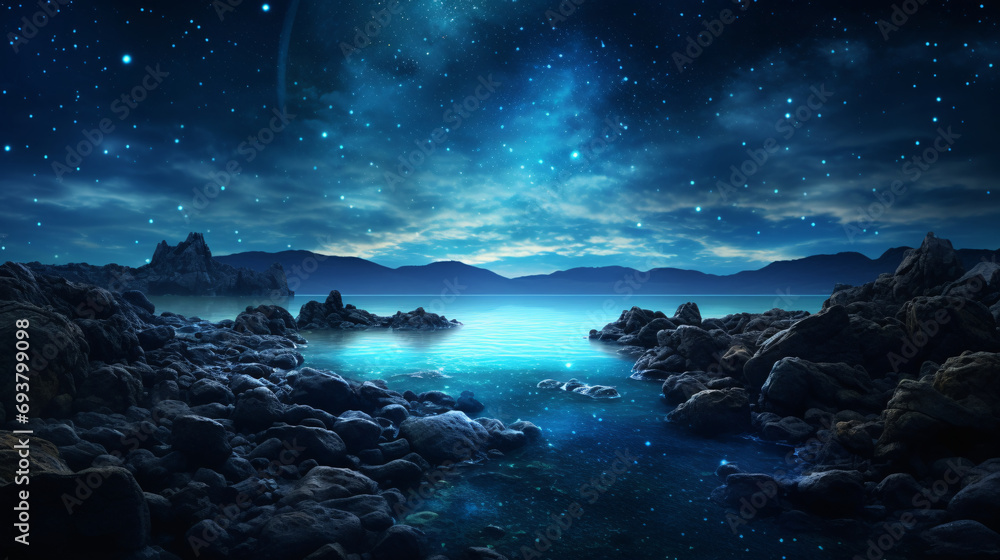 Beautiful sea view under the starry sky.