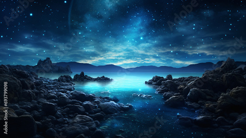 Beautiful sea view under the starry sky. © ikkilostd