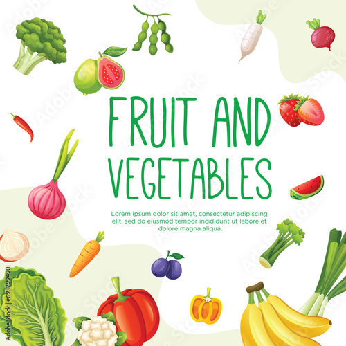 Social media post template design for fruit and vegetarian food