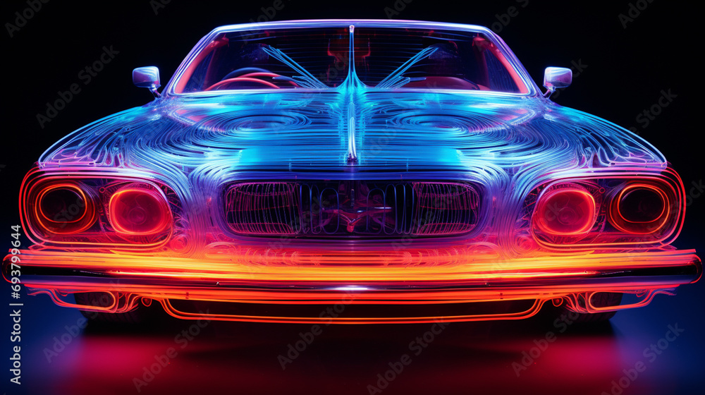 Airbrushed car in neon light, generative AI Airbrushed car in neon light, generative AI