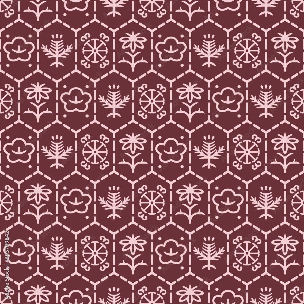 Japanese Crest Motif Hexagon Vector Seamless Pattern
