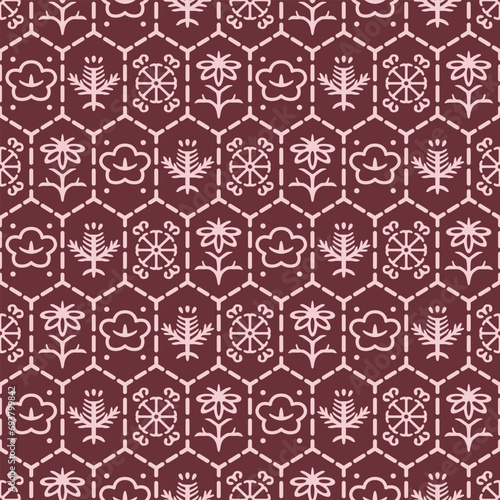 Japanese Crest Motif Hexagon Vector Seamless Pattern 
