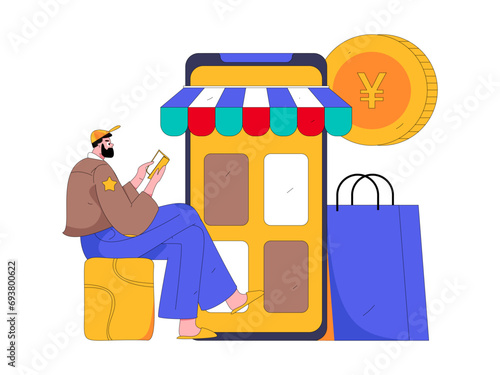 Holiday shopping people doing e-commerce online shopping flat vector concept operation hand drawn illustration  © Lyn Lee