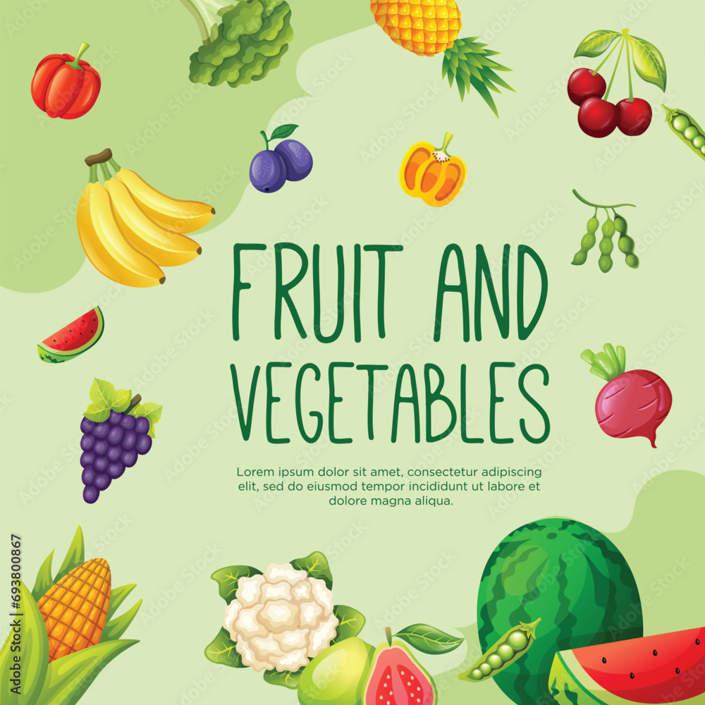 Social media post template design for fruit and vegetarian food
