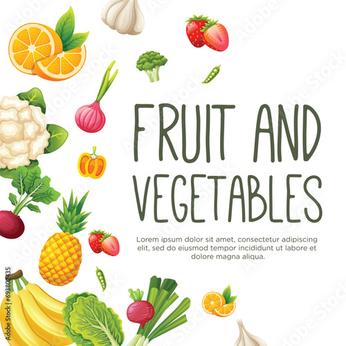 Healthy vegetarian food and fruit flayer template