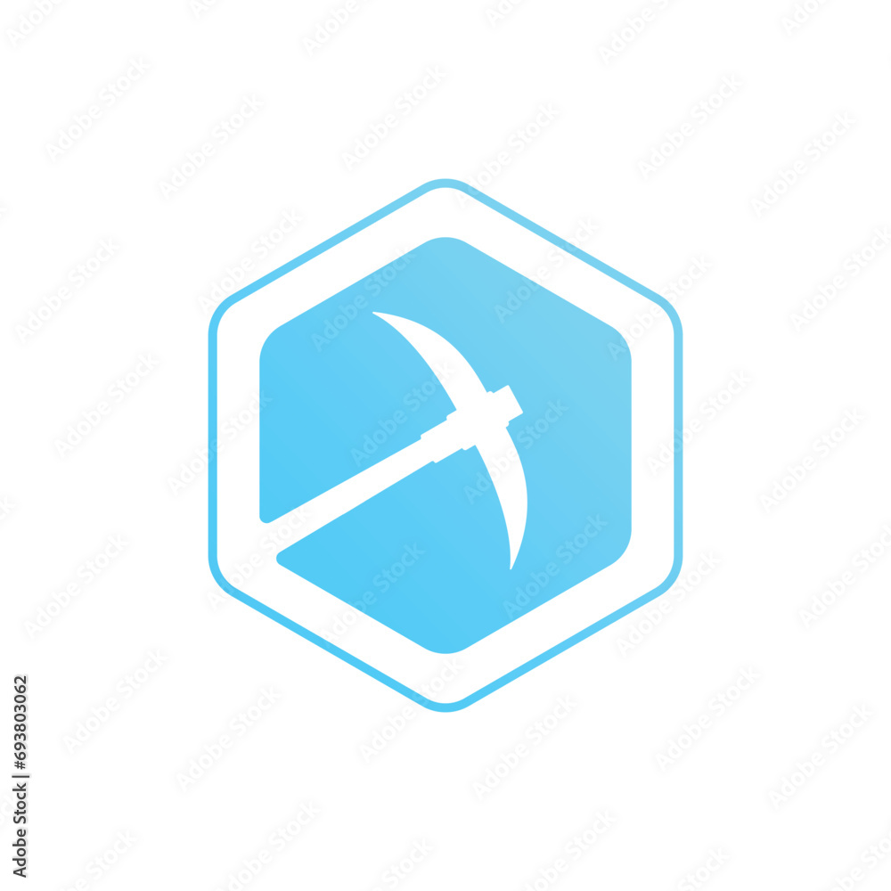 Hexa Mining Pickaxe object mining simple logo, professional clean and minimalist design, isolated by white color Hexa Mining Pickaxe object mining simple logo, professional clean and minimalist design, isolated by white color