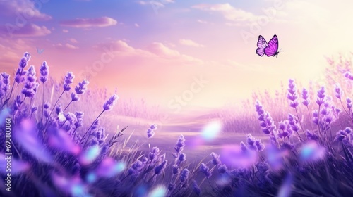 blooming lavender and butterflies  capturing the magic of a sunny spring or summer day in a meadow