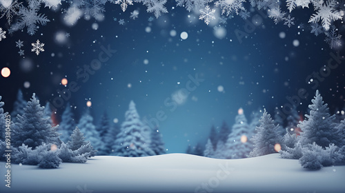 blue Christmas background with snow for a banner or cover for a website postcard or flyer with place for text © katerinka