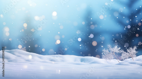 blue Christmas background with snow for a banner or cover for a website postcard or flyer with place for text