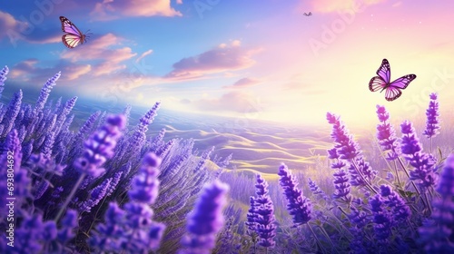 blooming lavender and butterflies: capturing the magic of a sunny spring or summer day in a meadow