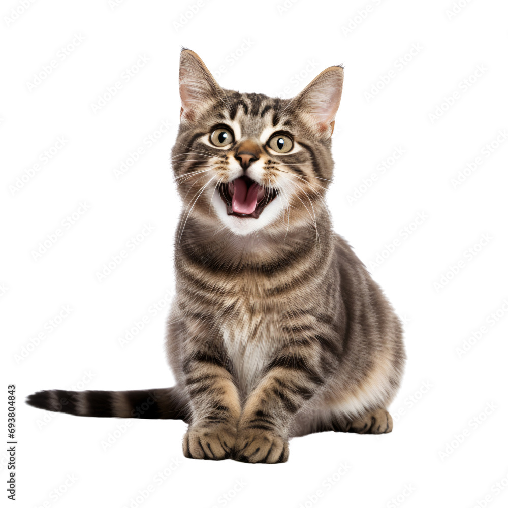 A cat with its tongue sticking out ,home pet animal cutout ,isolated on white and transparent background 
