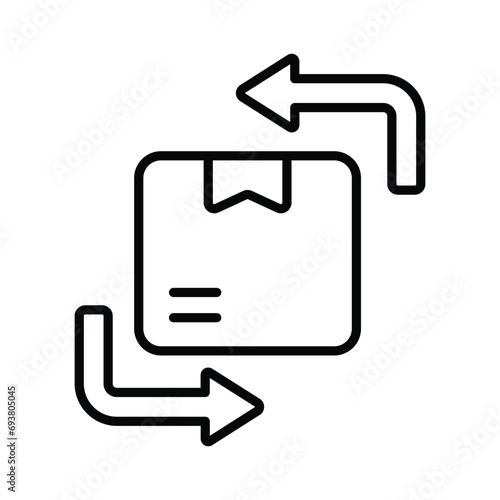 an icon with dispatched package and opposite direction arrows showing concept icon of reorder