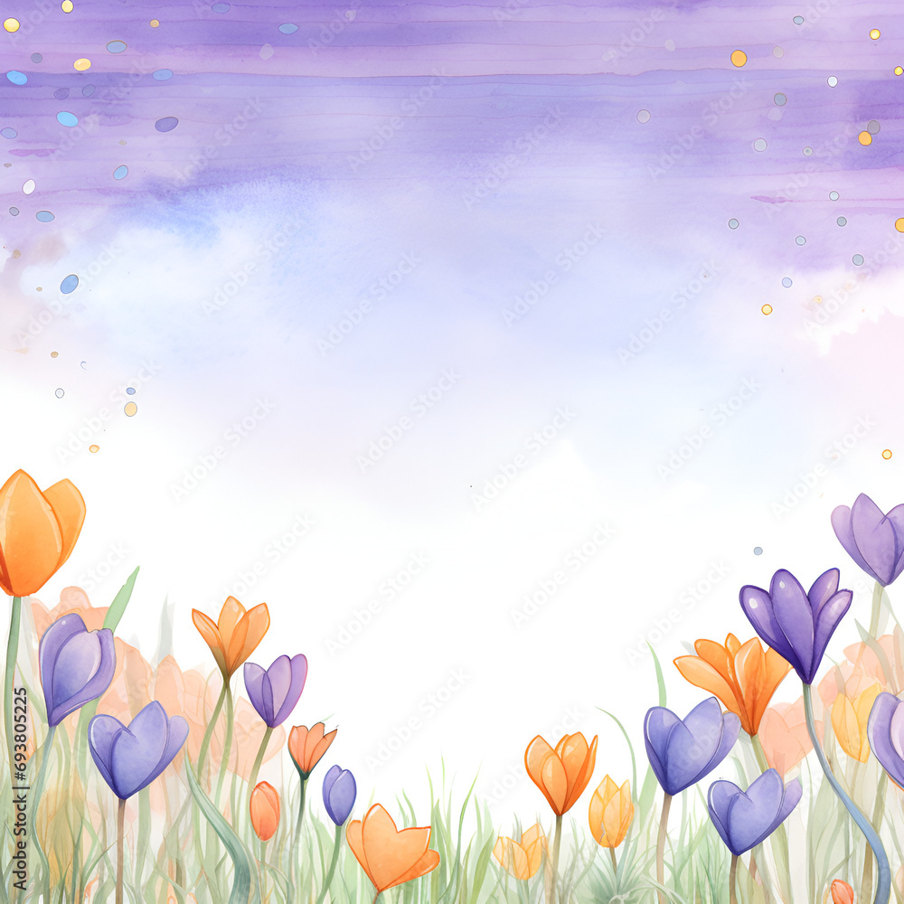 Obraz premium greeting card on white background watercolor flowers with place for text