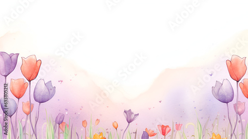 greeting card on white background watercolor flowers with place for text
