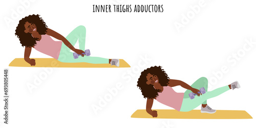 Young woman doing inner thighs adductor exercise photo