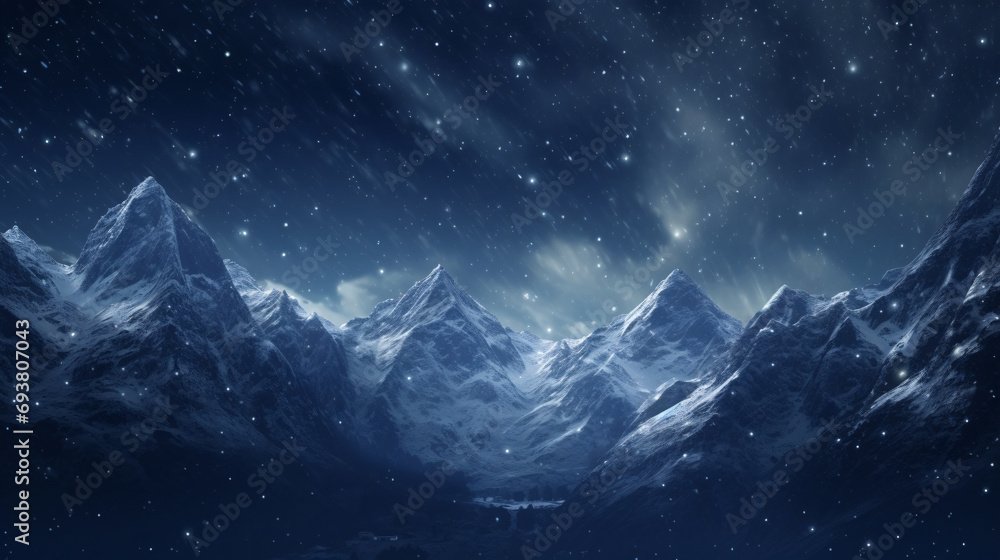 Majestic mountain peaks under the stars. Majestic mountain peaks under the stars.
