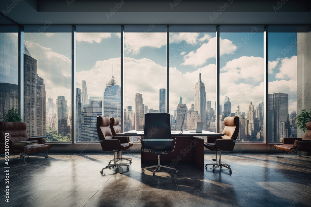 corporate office room with empty seats , luxury office room decoration for business purpose Ai generator - obrazy, fototapety, plakaty 
