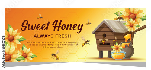 Realistic template honey banner design