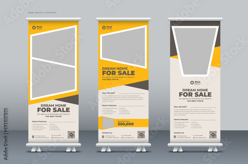 Real estate roll-up banner, Business roll up banner, pull up banner, or x banner print template