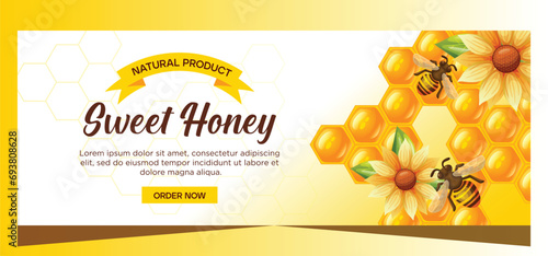 Horizontal honey advertising banner design. Honey vector illustration