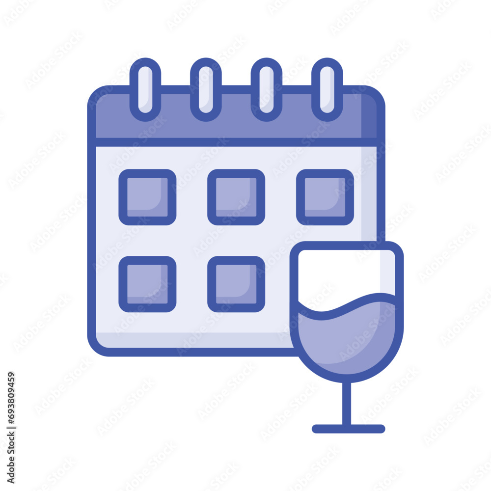 Calendar with drink glass showing concept icon of annual event vector design Calendar with drink glass showing concept icon of annual event vector design