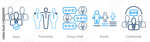 A set of 5 Community icons as team, friendship, group chat