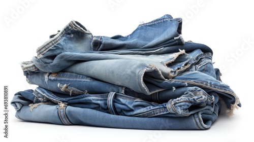 Extremely worn out jeans against a white background