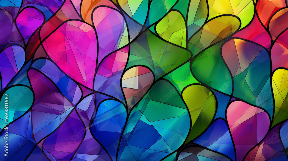 Stained glass window background with colorful Leaf and Heart abstract. Valentine day concept. Stained glass window background with colorful Leaf and Heart abstract. Valentine day concept.