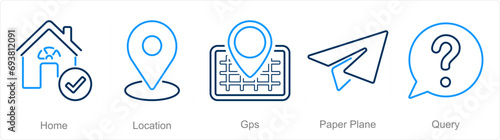 A set of 5 Contact icons as home, location, gps