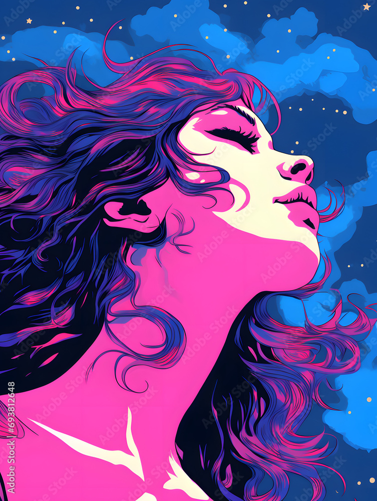 Retro style beautiful woman illustration drawn with ink and marker, Generative AI Retro style beautiful woman illustration drawn with ink and marker, Generative AI
