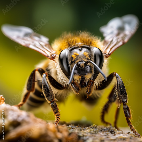 Stunning macro bee with huge eyes close-up photo
