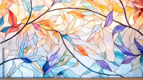 Stained glass window background with colorful Leaf abstract. 