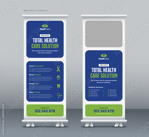 Medical health care roll up banner, business roll up banner, pull up banner, or x banner print template