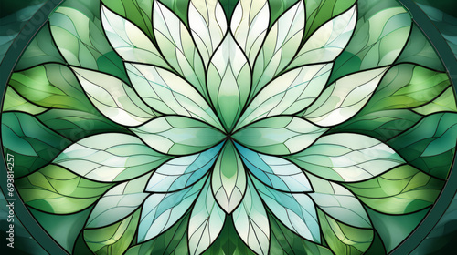 Stained glass window background with colorful Leaf abstract. 