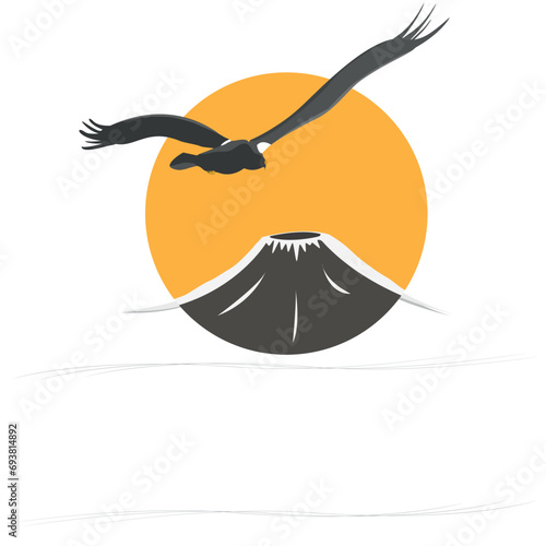Steller's sea eagle and volcano, vector illustration flat style.