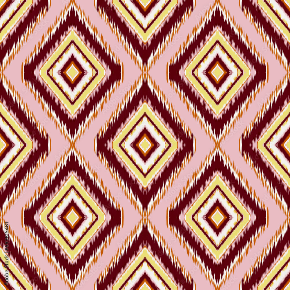 Embroidery geometrics ethnic oriental ikat seamless patterns red white yellow and orange stripes