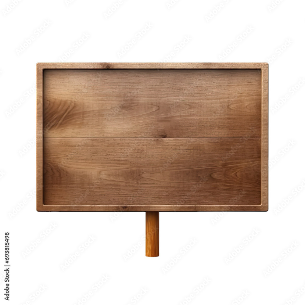 Wooden signboard empty board isolated on transparent background.