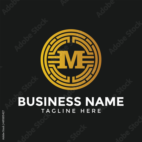 Letter M crypto logo, M blockchain and tech logo, crypto coin business logo icon vector template
