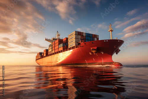Container Cargo freight ship in the calm sea Ai generator
