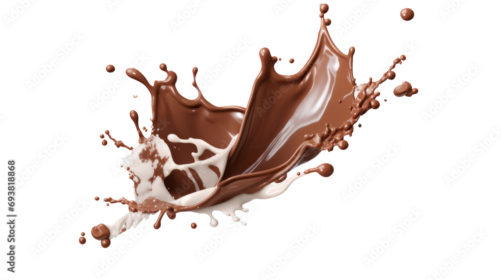 Milk and chocolate splashing isolated on transparent background, PNG File Milk and chocolate splashing isolated on transparent background, PNG File