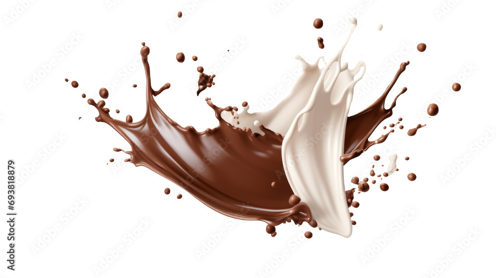 Milk and chocolate splashing isolated on transparent background, PNG File Milk and chocolate splashing isolated on transparent background, PNG File