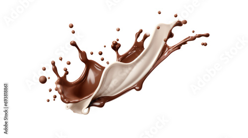 Milk and chocolate splashing isolated on transparent background, PNG File