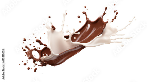 Milk and chocolate splashing isolated on transparent background, PNG File