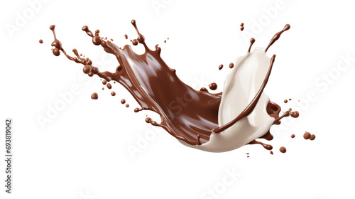 Milk and chocolate splashing isolated on transparent background, PNG File photo