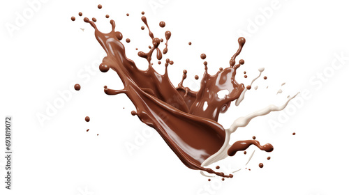 Milk and chocolate splashing isolated on transparent background, PNG File