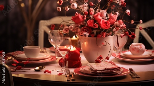 Elegant table setting with flowers and love notes, setting the stage for heartfelt Valentine\'s Day wishes