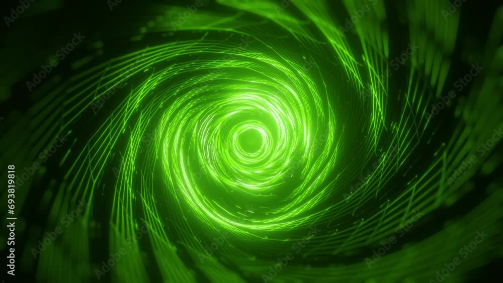 abstract green futuristic spiral tunnel animation, 4k vj dj music endless loop background