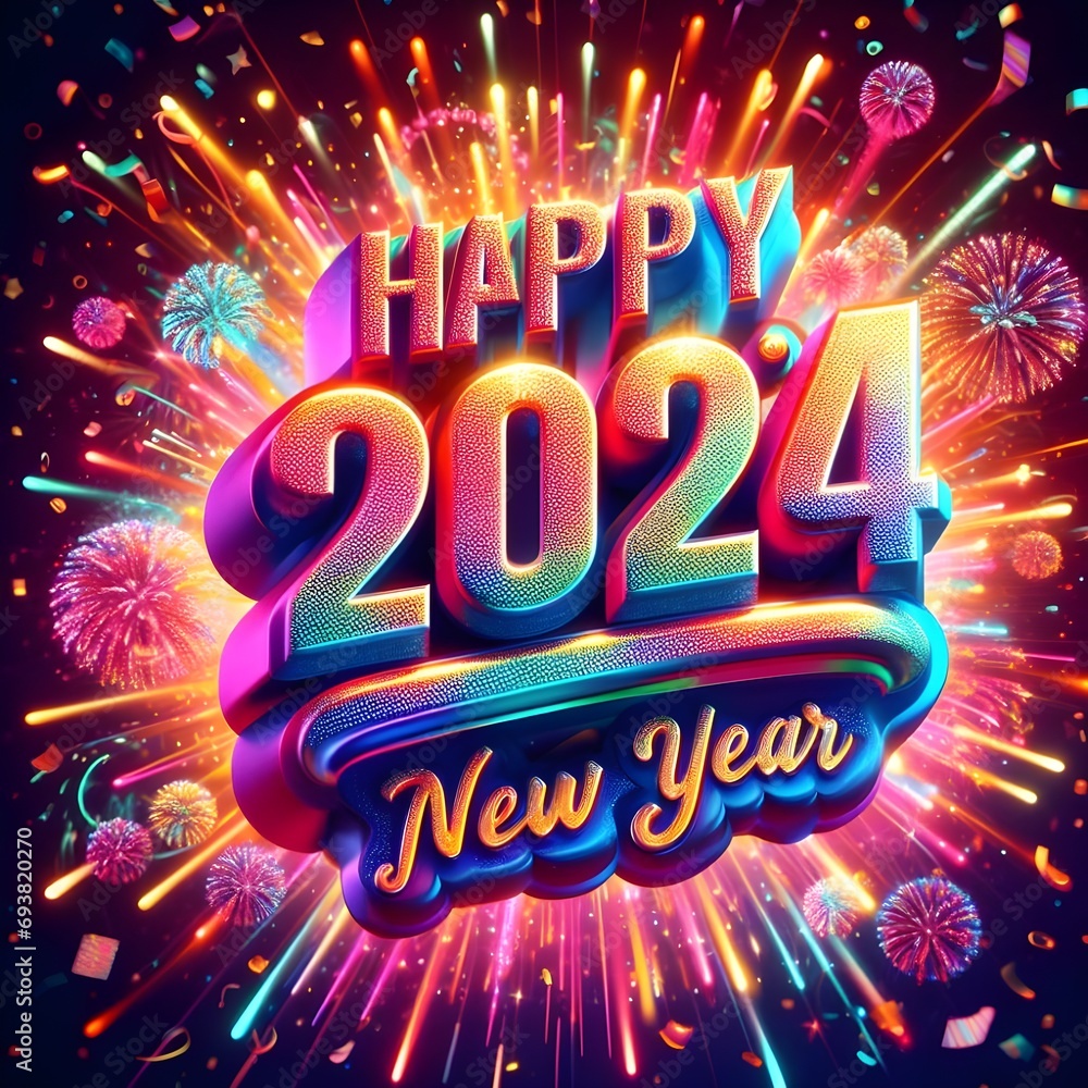 colorful 3d rendering happy new year 2024 3d text effect photo colorful 3d rendering happy new year 2024 3d text effect photo